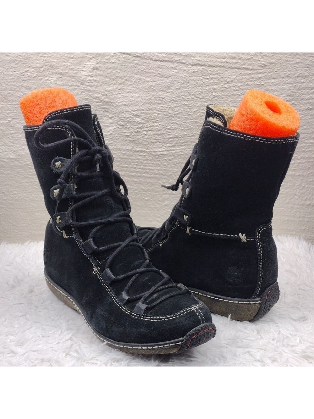 Timberland Black Suede Leather Round Toe Lace Up Mid Calf Waterproof Winter Boot